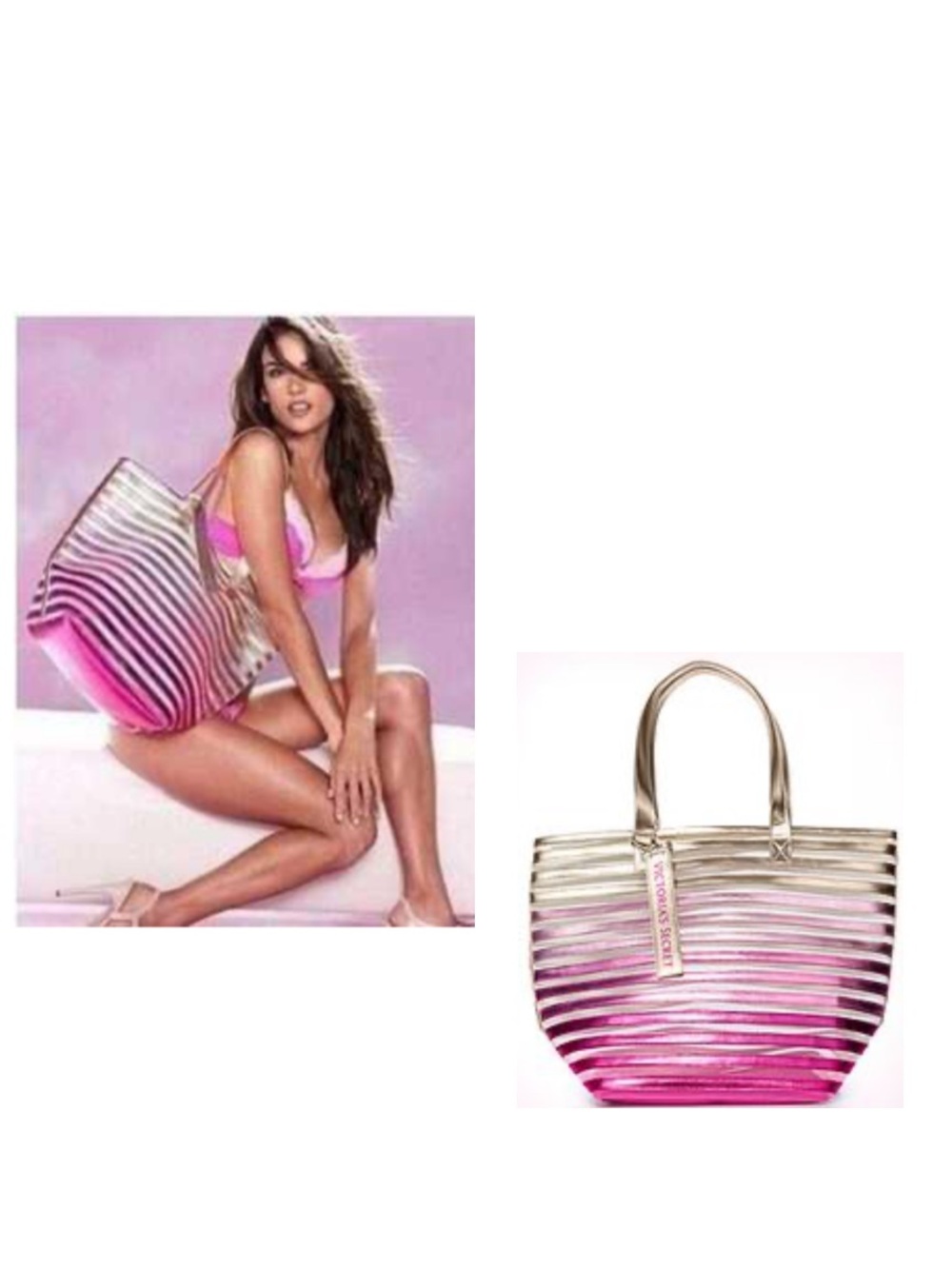 Victoria's Secret Pink to Gold Ombre Ribbon Tote